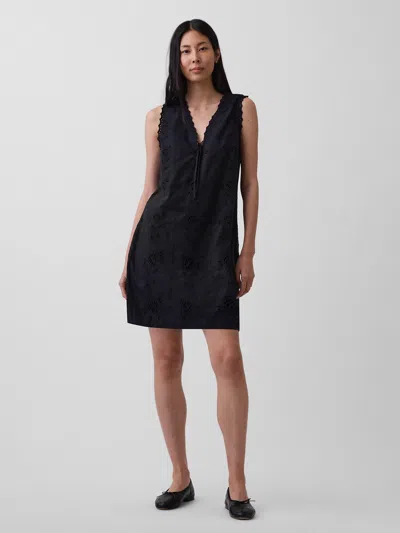Gap Linen-blend Embroidered Mini Shift Dress In Black