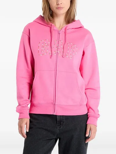 Gap Logo-embroidered Zip-up Hoodie In Pink