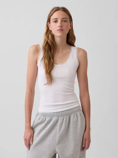 Gap Mini Rib Lace-trim Pj Tank Top In Fresh White