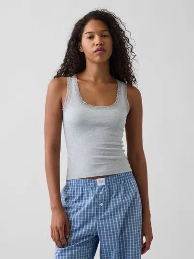 Gap Mini Rib Lace-trim Pj Tank Top In Light Grey