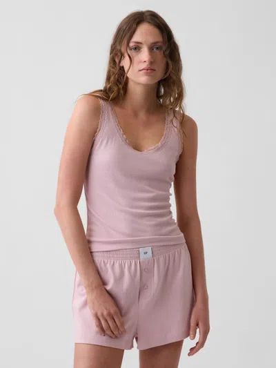 Gap Mini Rib Lace-trim Pj Tank Top In Primitive Pink
