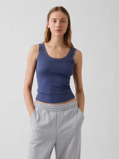 Gap Mini Rib Lace-trim Pj Tank Top In Sargassus Blue