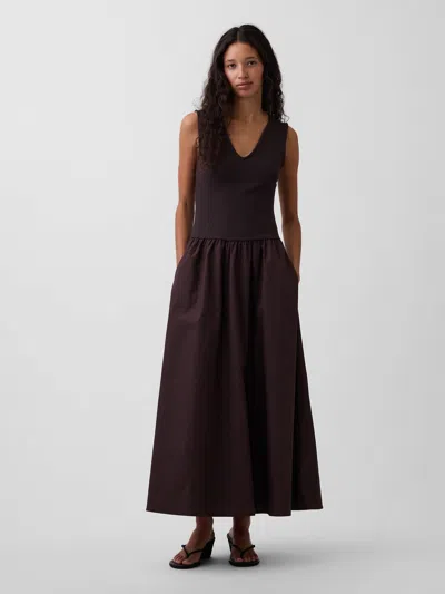 Gap Mixed Media Drop-waist Maxi Dress In Terra Brown