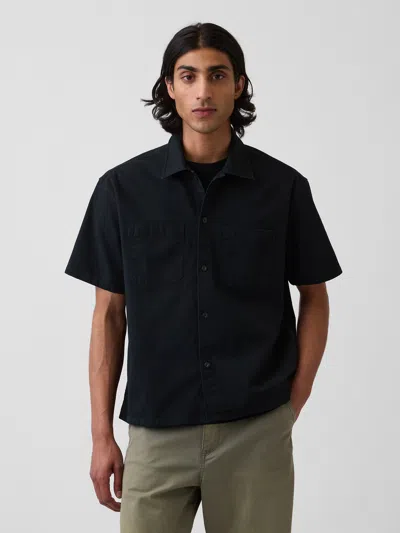 Gap Relaxed Straight-hem Utility Shirt In Basic Black