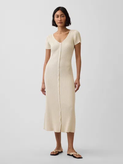 Gap Rib Button-front Maxi Sweater Dress In Oatmeal Heather Beige