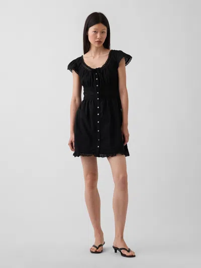 Gap Scoop Neck Lace-trim Mini Dress In Black