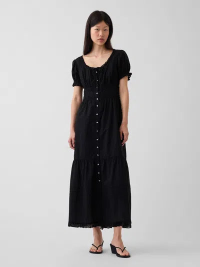 Gap Scoop-neck Lace-trim Tiered Maxi Dress In Black