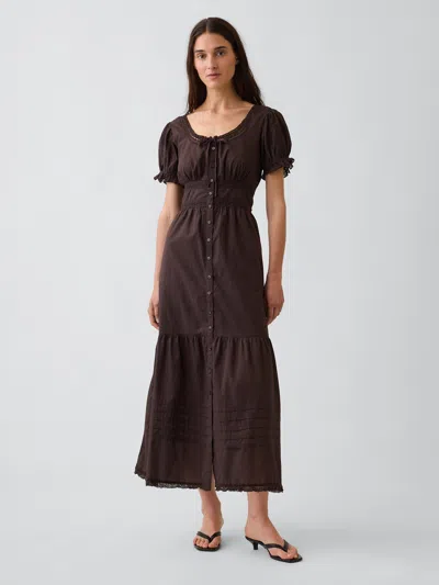 Gap Scoop-neck Lace-trim Tiered Maxi Dress In Terra Brown