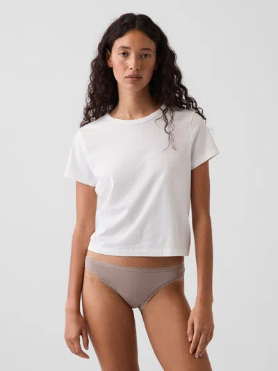 Gap Softest Organic Stretch Cotton Lace-trim Bikini In Quail Brown