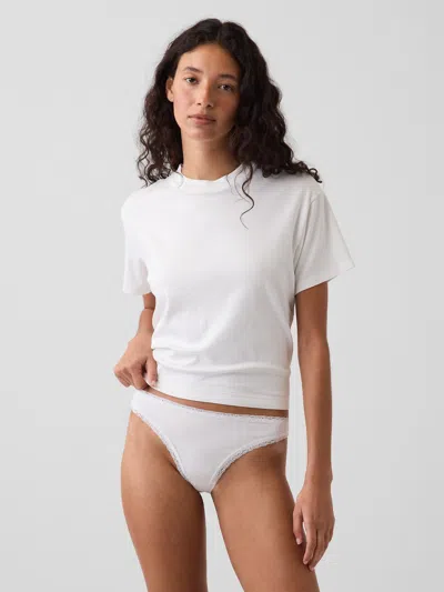 Gap Softest Organic Stretch Cotton Lace-trim Thong In Fresh White