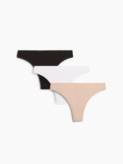 Gap Softest Organic Stretch Cotton Thong (3-pack) In Black/ White/ & Nude