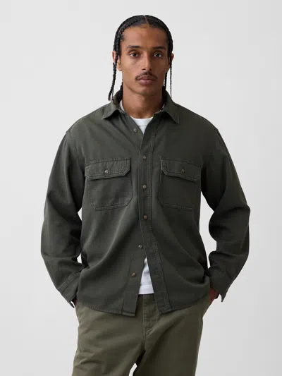 Gap Ultrasoft Denim Relaxed Utility Shirt In Tweed Green
