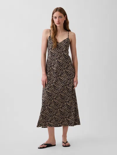 Gap Zebra Print Midi Slip Dress In Black Zebra Print