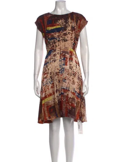 Pre-owned Gary Graham Graphic Print Knee-length Dress In Brown/neutrals