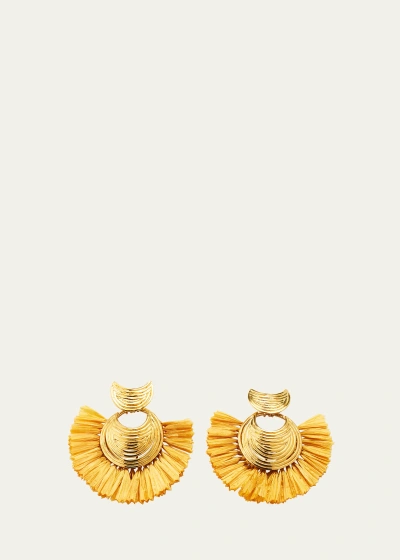 Gas Bijoux Mini Luna Wave Drop Raffia Earrings, Brown-gold In Orange