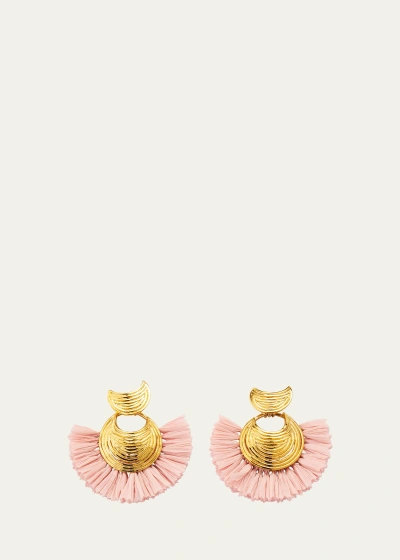 Gas Bijoux Mini Luna Wave Drop Raffia Earrings, Brown-gold In Pink