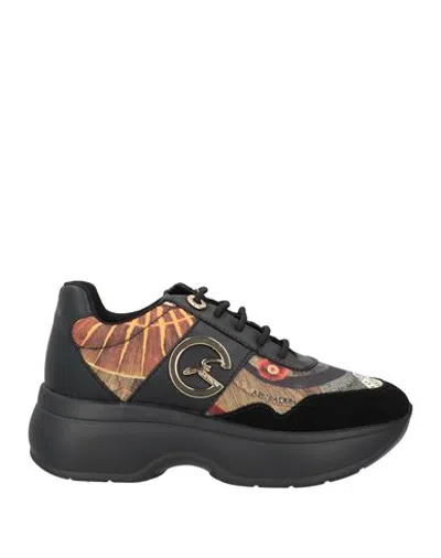 Gattinoni Woman Sneakers Black Size 8 Soft Leather, Textile Fibers