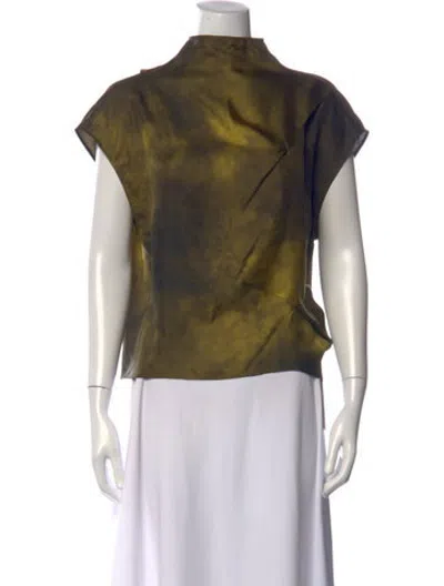 Pre-owned Gauchère Tie-dye Print Mock Neck Blouse In Green