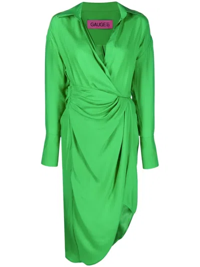 Gauge81 Draped Silk Wrap Dress In Grün