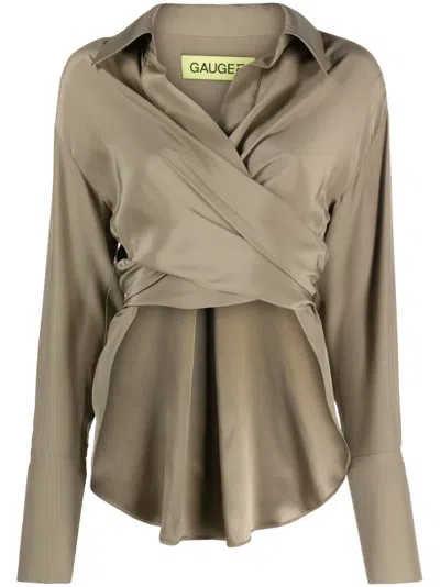 Gauge81 Sabinas Silk Wraparound Shirt In Green