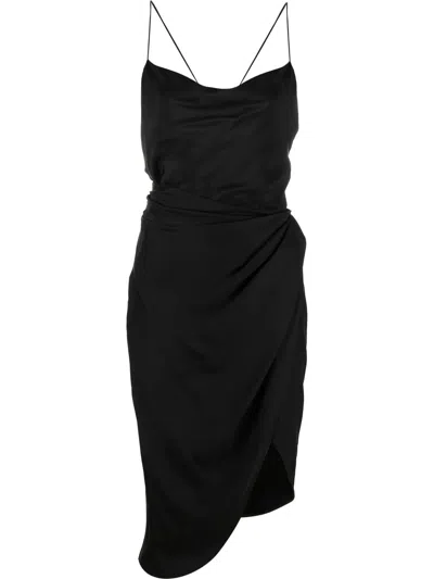 Gauge81 Shiroi Draped Silk Asymmetric Dress In Black
