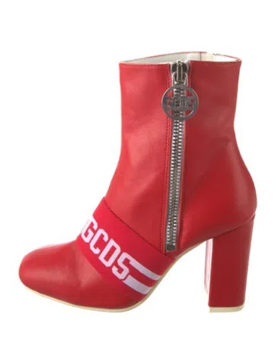 Pre-owned Gcds Leather Graphic Print Boots In Red