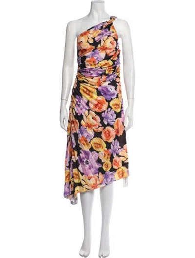 Pre-owned Geisha Designs Floral Print Midi Length Dress In Orange