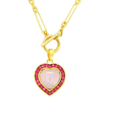 Gem Bazaar Jewellery Women's Gold / Pink The Love Heart Pendant In Multi