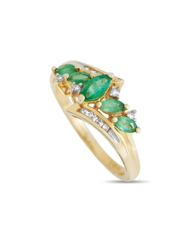 Gemstones 14k 0.09 Ct. Tw. Diamond & Emerald Ring In Green