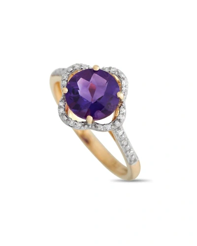 Gemstones 14k 0.10 Ct. Tw. Diamond & Amethyst Quatrefoil Ring In Gold