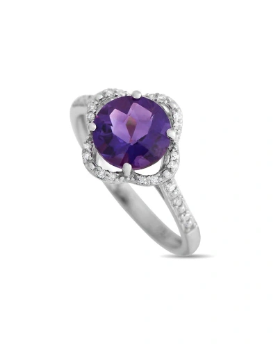 Gemstones 14k 0.10 Ct. Tw. Diamond & Amethyst Quatrefoil Ring In Metallic