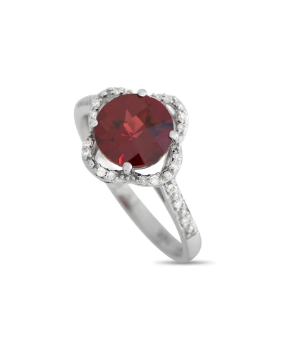 Gemstones 14k 0.10 Ct. Tw. Diamond & Garnet Quatrefoil Ring In Metallic