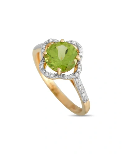 Gemstones 14k 0.10 Ct. Tw. Diamond & Peridot Quatrefoil Ring In Gold