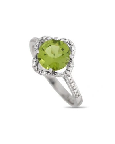 Gemstones 14k 0.10 Ct. Tw. Diamond & Peridot Quatrefoil Ring In Metallic