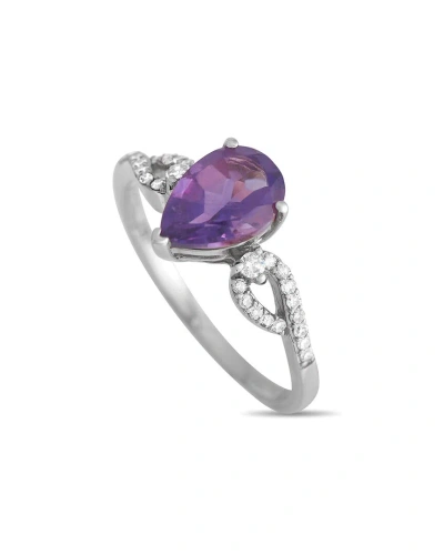 Gemstones 14k 0.15 Ct. Tw. Diamond & Amethyst Ring In Metallic