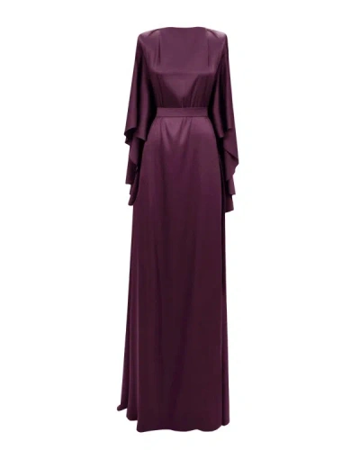 Gemy Maalouf Burgundy Loose-cut Bell Sleeves Dress - Long Dresses