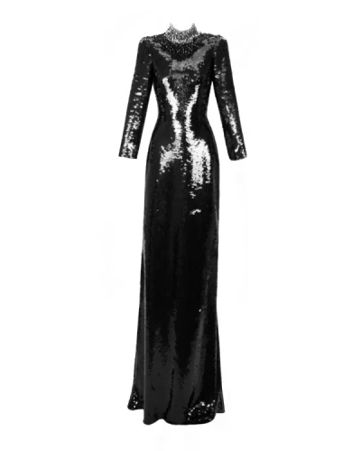 Gemy Maalouf Long Fitted Sequins Black Dress - Long Dresses
