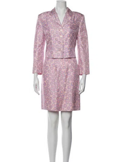 Pre-owned Genny Silk Polka Dot Print Dress Set In Pink