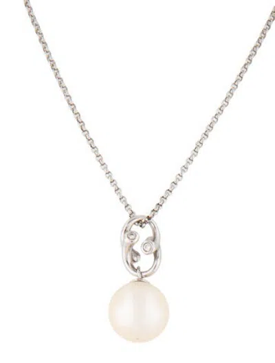 Pre-owned Georg Jensen 18k Pearl & Diamond Magic Pendant Necklace, 18" In Multicolor