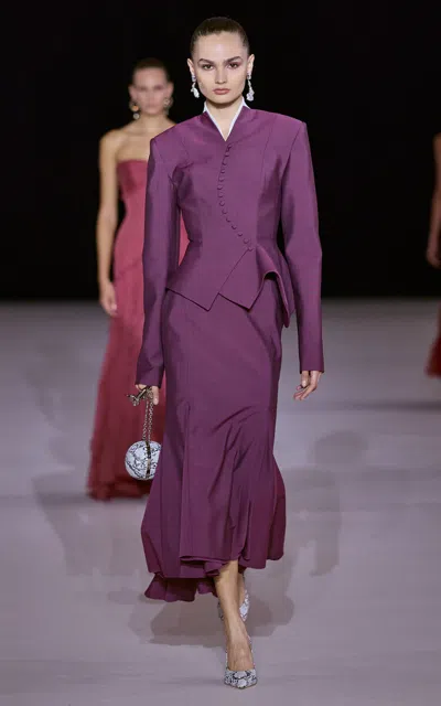 Georges Hobeika Asymmetric Tailored Silk-blend Jacket In Purple