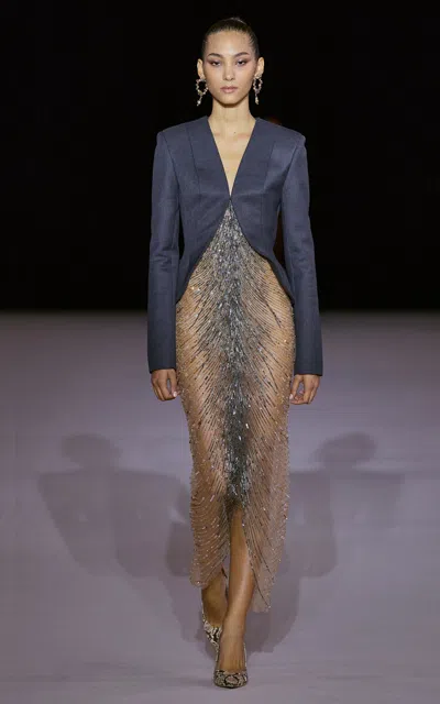Georges Hobeika Cropped Silk-blend Jacket In Dark Grey