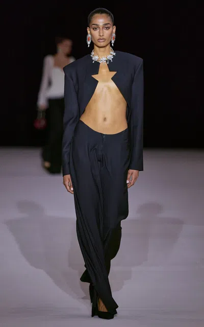 Georges Hobeika Cropped Silk-blend Tailored Jacket In Black