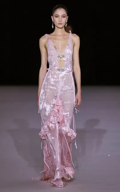 Georges Hobeika Cutout Ruffle Silk-blend Gown In Light Pink