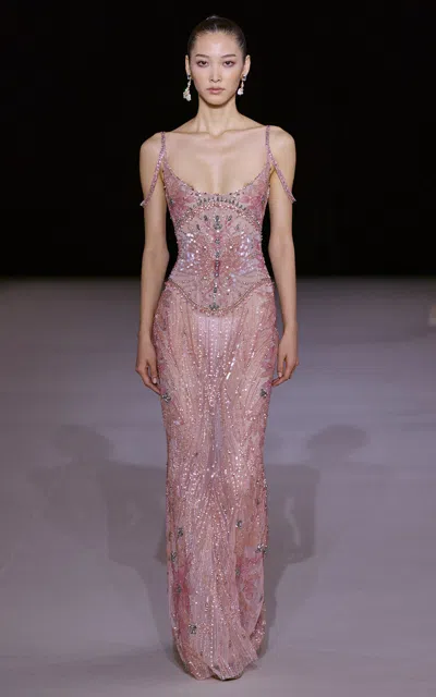 Georges Hobeika Embellished Cami Silk-blend Gown In Multi