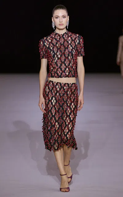 Georges Hobeika Embellished Cutout Silk-blend Top In Multi