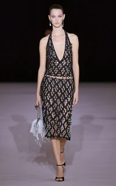 Georges Hobeika Embellished Halter Silk-blend Top In Black