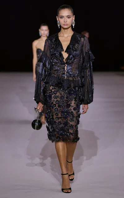 Georges Hobeika Embellished Sheer Silk-blend Chemise In Black