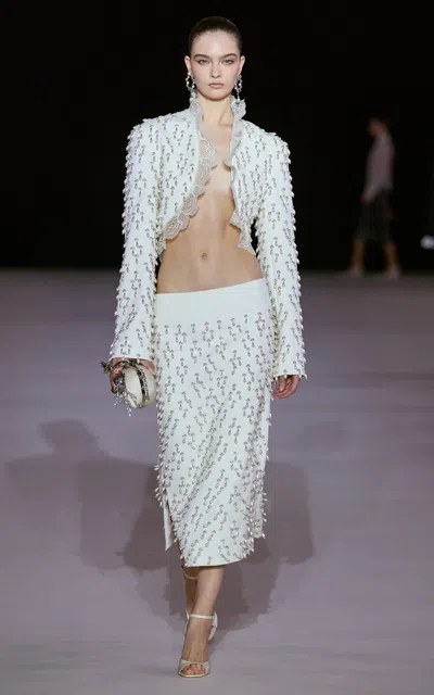 Georges Hobeika Embellished Silk-blend Cropped Jacket In White