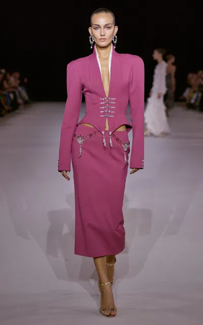Georges Hobeika Embellished Silk-blend Jacket In Berry