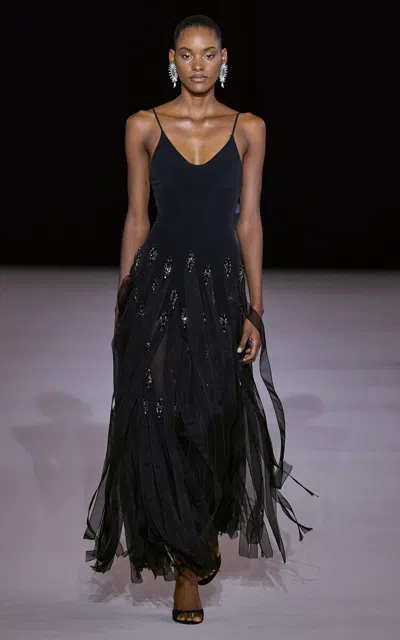 Georges Hobeika Embellished Silk-blend Tulle Maxi Dress In Black